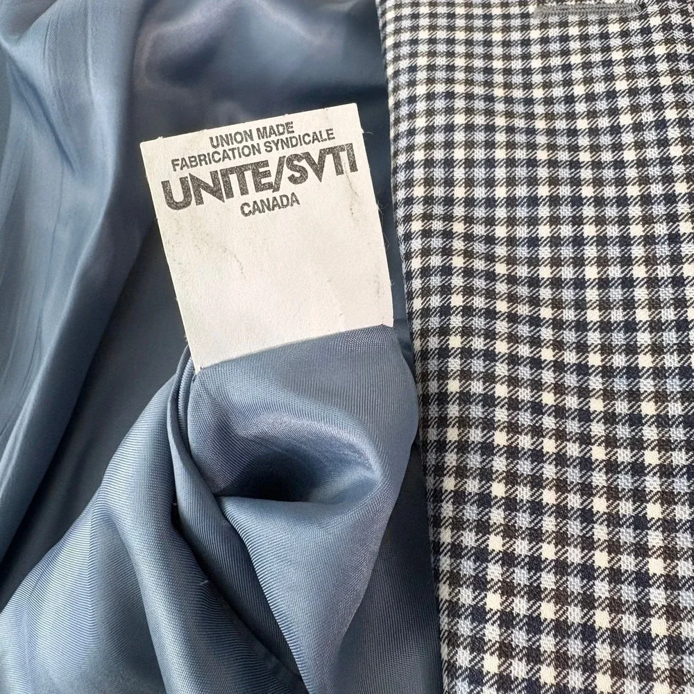 Peter Millar Wool Blazer Sport Coat Mens Size 46T Blue Houndstooth Two-Button